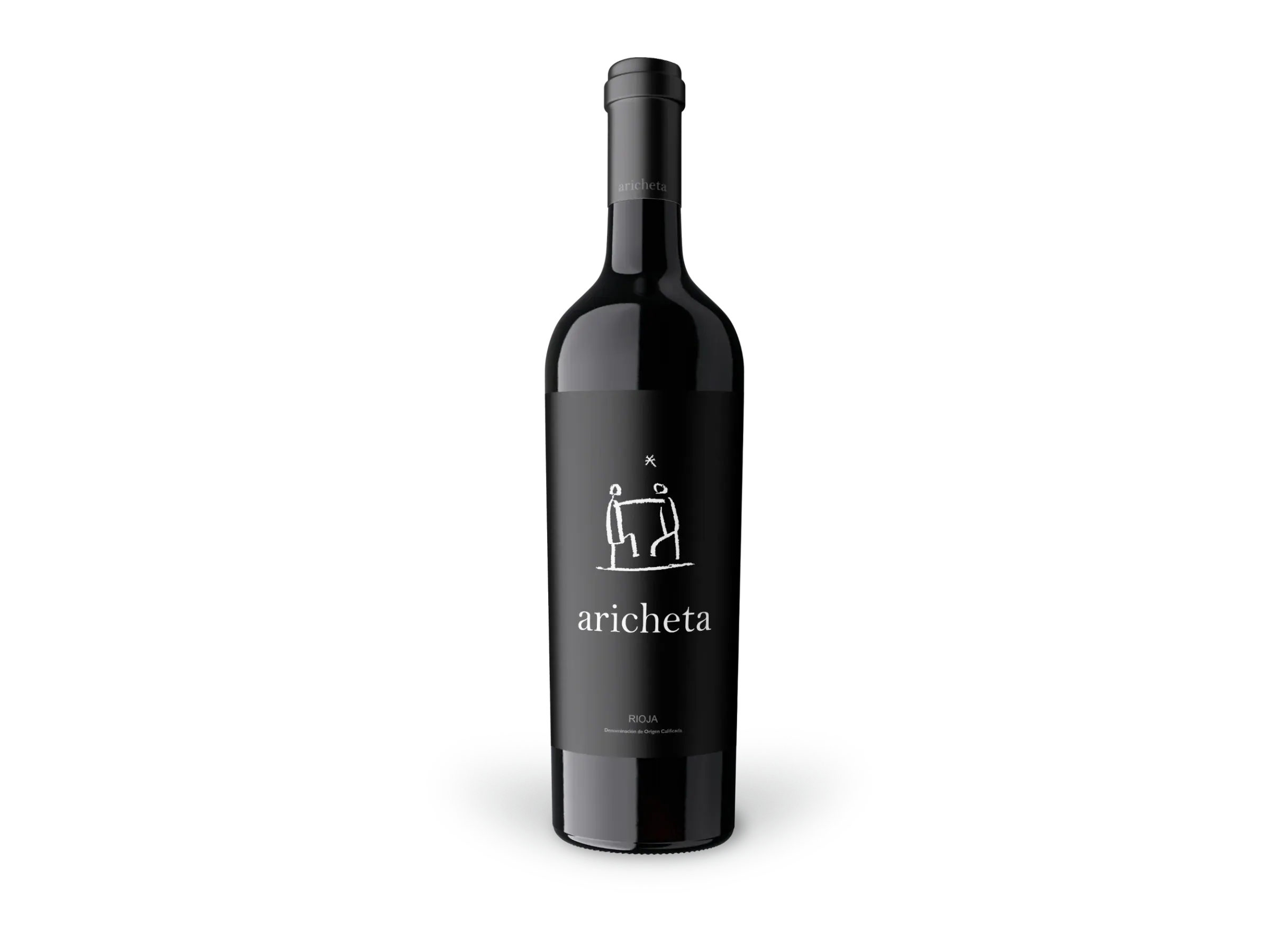 Botella de vino Aricheta con etiqueta negra