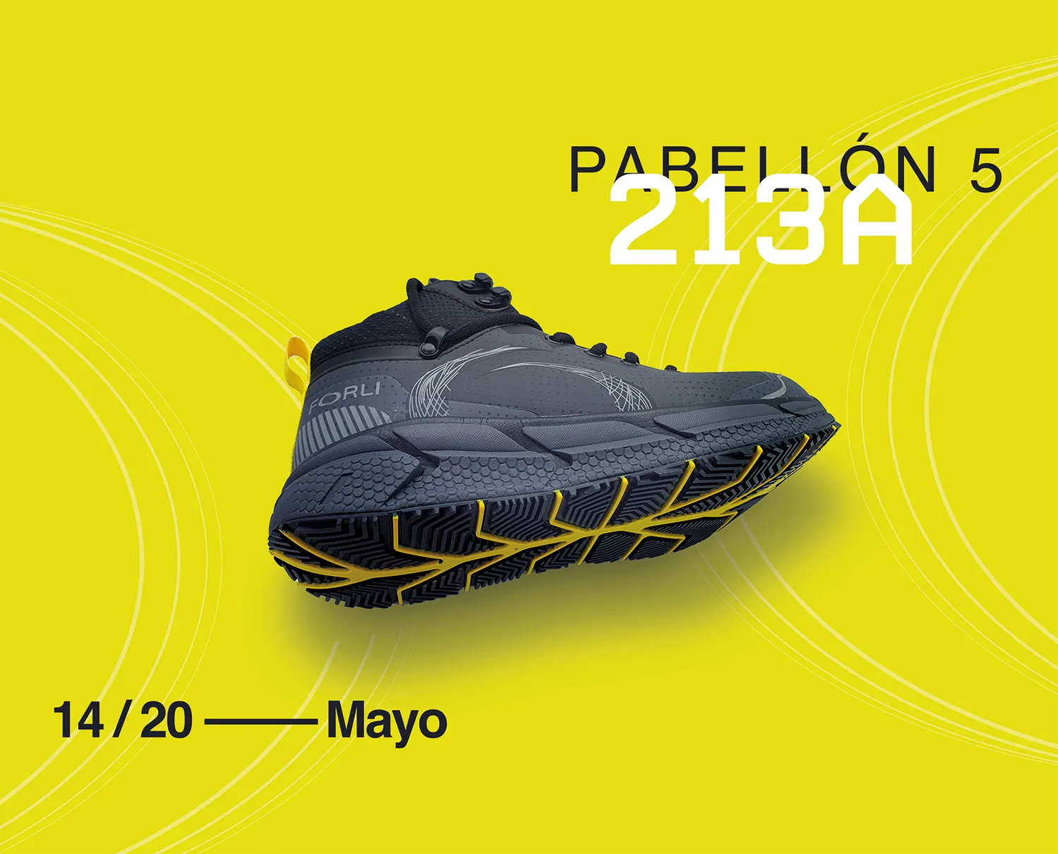 Panel amarillo de Forli para feria: pabellón 5, stand 213A