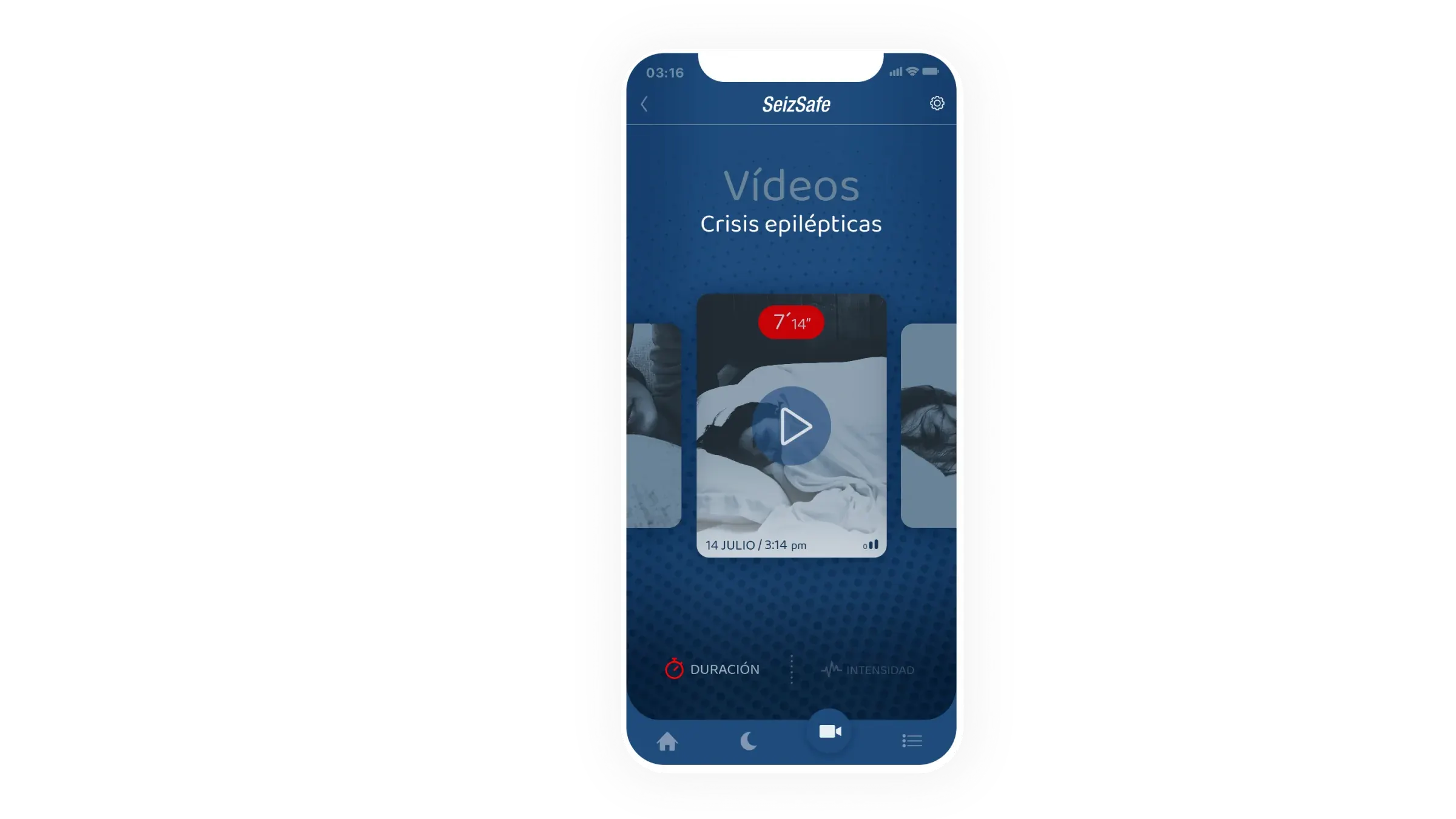 Pantalla de la app SeizSafe con vídeos sobre crisis epilépticas